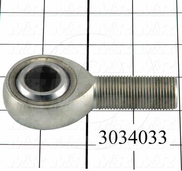 Rod End and Spherical Bearing, Male, Left Hand, 3/4-16 Thread Size, 0.75 in. Inside Diameter, 0.88" Ball With, 2.88" Base to Center, Steel Body, Steel Race, Steel Ball