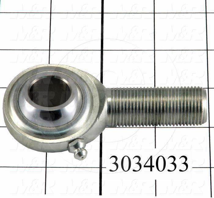 Rod End and Spherical Bearing, Male, Left Hand, 3/4-16 Thread Size, 0.75 in. Inside Diameter, 0.88" Ball With, 2.88" Base to Center, Steel Body, Steel Race, Steel Ball