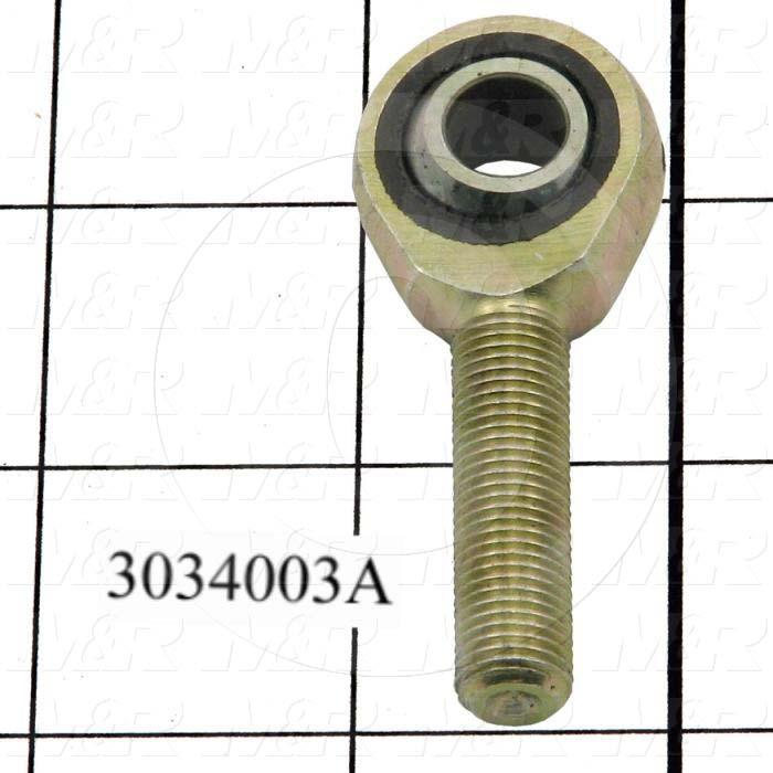 Rod End and Spherical Bearing, Male, Left Hand, 3/8-24 Thread Size, 0.38 in. Inside Diameter, 0.50" Ball With, 1.94" Base to Center, Steel Body, Plastic Race, Steel Ball, 1