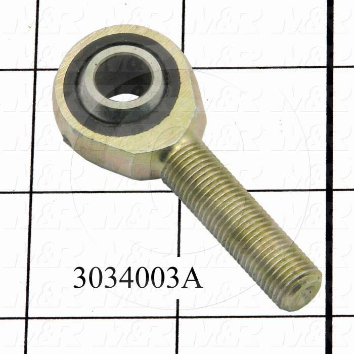 Rod End and Spherical Bearing, Male, Left Hand, 3/8-24 Thread Size, 0.38 in. Inside Diameter, 0.50" Ball With, 1.94" Base to Center, Steel Body, Plastic Race, Steel Ball, 1