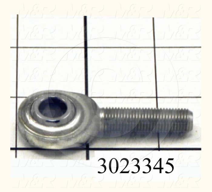 Rod End and Spherical Bearing, Male, Left Hand, 3/8-24 Thread Size, 0.38 in. Inside Diameter, 0.50" Ball With, 1.94" Base to Center, Steel Body, Plastic Race, Steel Ball, 1