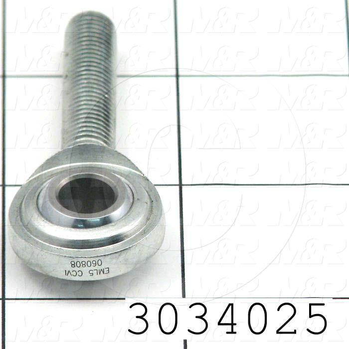 Rod End and Spherical Bearing, Male, Left Hand, 5/16-24 Thread Size, 0.313" Inside Diameter, 0.437" Ball With, 1.875" Base to Center, Steel Body, Steel Race, Steel Ball, 2