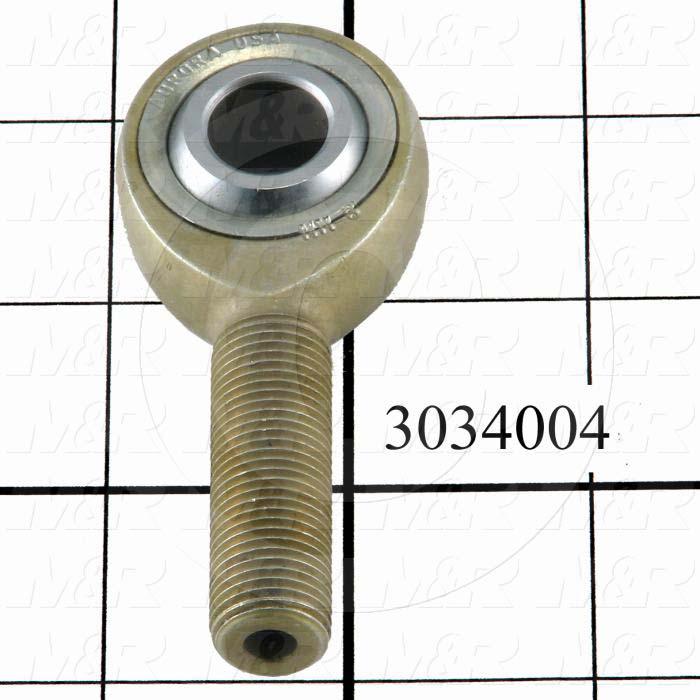 Rod End and Spherical Bearing, Male, Right Hand, 1/2-20 Thread Size, 0.50 in. Inside Diameter, 0.625" Ball With, 2.438" Base to Center, Steel Body, Steel Ball, 1