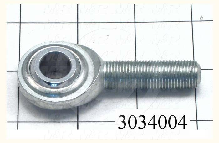 Rod End and Spherical Bearing, Male, Right Hand, 1/2-20 Thread Size, 0.50 in. Inside Diameter, 0.625" Ball With, 2.438" Base to Center, Steel Body, Steel Ball, 1