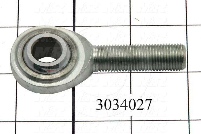 Rod End and Spherical Bearing, Male, Right Hand, 1/2-20 Thread Size, 0.50 in. Inside Diameter, 0.625" Ball With, 2.438" Base to Center, Steel Body, Steel Race, Steel Ball