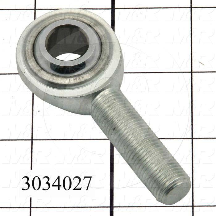 Rod End and Spherical Bearing, Male, Right Hand, 1/2-20 Thread Size, 0.50 in. Inside Diameter, 0.625" Ball With, 2.438" Base to Center, Steel Body, Steel Race, Steel Ball