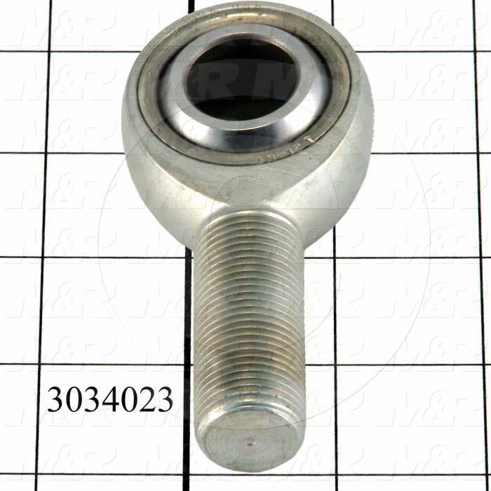 Rod End and Spherical Bearing, Male, Right Hand, 3/4-16 Thread Size, 0.75 in. Inside Diameter, 1.750" Ball With, 2.88" Base to Center, Steel Body, Steel Race, Steel Ball, General Purpose