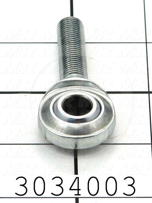 Rod End and Spherical Bearing, Male, Right Hand, 3/8-24 Thread Size, 0.38 in. Inside Diameter, 0.50" Ball With, 1.94" Base to Center, Steel Body, Plastic Race, Steel Ball, 1