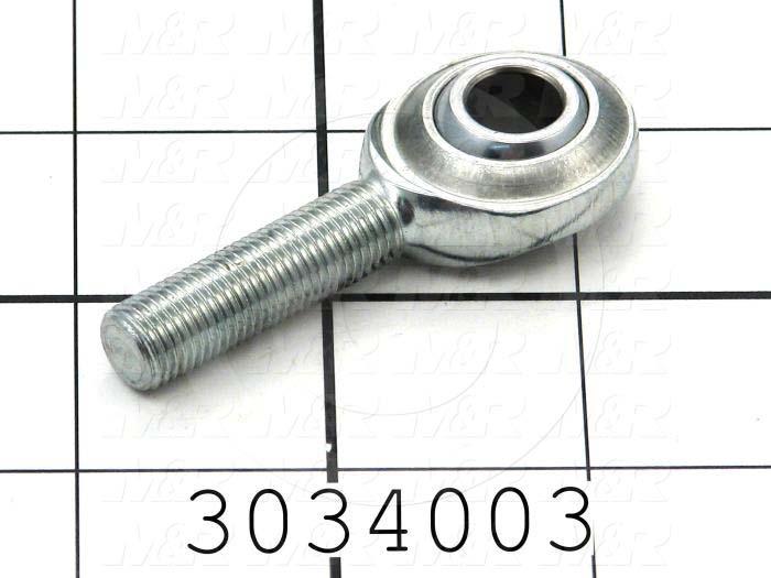 Rod End and Spherical Bearing, Male, Right Hand, 3/8-24 Thread Size, 0.38 in. Inside Diameter, 0.50" Ball With, 1.94" Base to Center, Steel Body, Plastic Race, Steel Ball, 1