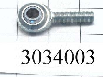 Rod End and Spherical Bearing, Male, Right Hand, 3/8-24 Thread Size, 0.38 in. Inside Diameter, 0.50" Ball With, 1.94" Base to Center, Steel Body, Plastic Race, Steel Ball, 1