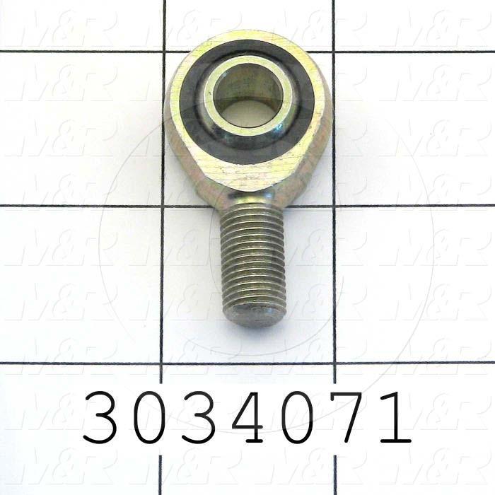 Rod End and Spherical Bearing, Male, Right Hand, 3/8-24 Thread Size, 0.38 in. Inside Diameter, 0.50" Ball With, 1.94" Base to Center, Steel Body, Plastic Race, Steel Ball
