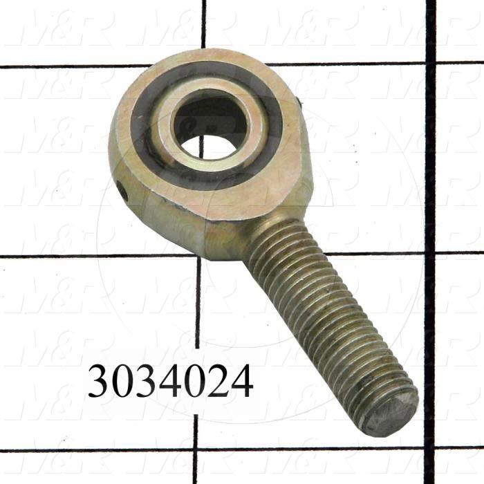 Rod End and Spherical Bearing, Male, Right Hand, 5/16-24 Thread Size, 0.313" Inside Diameter, 0.437" Ball With, 1.875" Base to Center, Steel Body, Steel Race, Steel Ball, 2