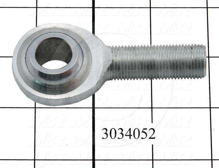 Rod End and Spherical Bearing, Male, Right Hand, 5/8-18 Thread Size, 0.625 in. Inside Diameter, 0.562" Ball With, 2.625" Base to Center, Steel Body, Plastic Race, Steel Ball