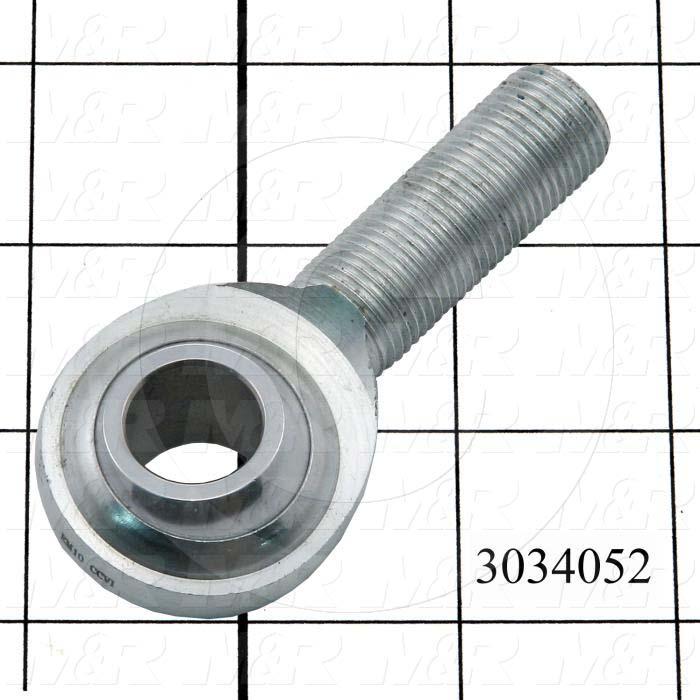 Rod End and Spherical Bearing, Male, Right Hand, 5/8-18 Thread Size, 0.625 in. Inside Diameter, 0.562" Ball With, 2.625" Base to Center, Steel Body, Plastic Race, Steel Ball