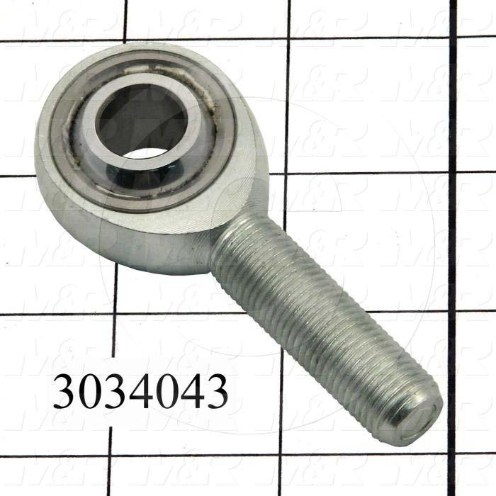 Rod End and Spherical Bearing, Male, Right Hand, 7/16-20 Thread Size, 0.437" Inside Diameter, 0.562" Ball With, 2.125" Base to Center, Steel Body, Steel Ball, 1