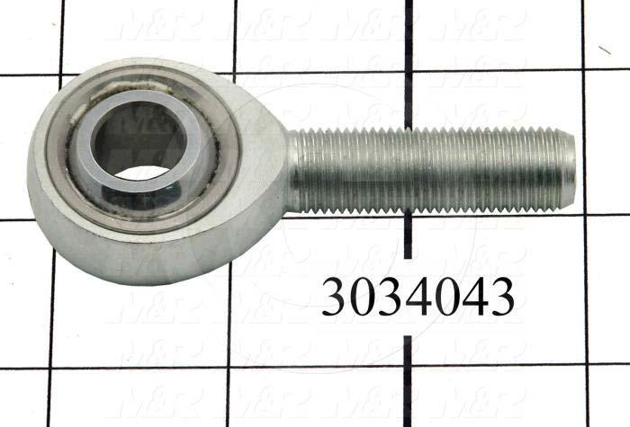Rod End and Spherical Bearing, Male, Right Hand, 7/16-20 Thread Size, 0.437" Inside Diameter, 0.562" Ball With, 2.125" Base to Center, Steel Body, Steel Ball, 1