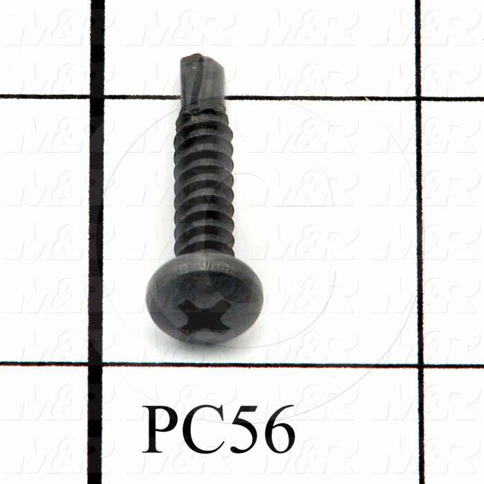 Self-Drilling Screw, B, Pan Phillips Head, 10-16 Thread Size, 1.00" Length Under the Head, 1" Screw Length, Right Hand Thread Direction, Steel Material, Black Oxide