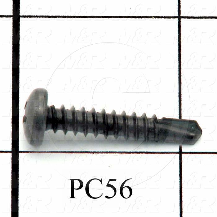 Self-Drilling Screw, B, Pan Phillips Head, 10-16 Thread Size, 1.00" Length Under the Head, 1" Screw Length, Right Hand Thread Direction, Steel Material, Black Oxide