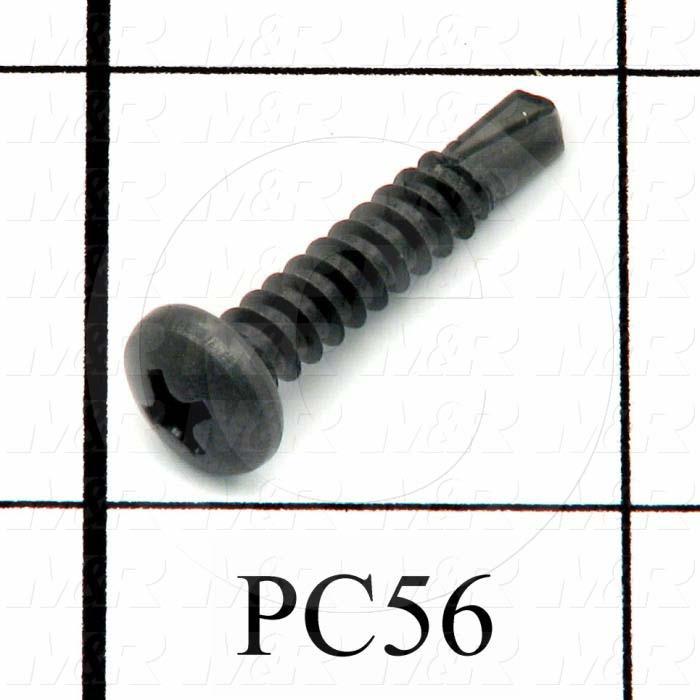 Self-Drilling Screw, B, Pan Phillips Head, 10-16 Thread Size, 1.00" Length Under the Head, 1" Screw Length, Right Hand Thread Direction, Steel Material, Black Oxide