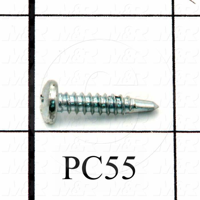 Self-Drilling Screw, B, Pan Phillips Head, 8-18 Thread Size, 0.75" Length Under the Head, 3/4" Screw Length, Right Hand Thread Direction, Steel Material, Zinc