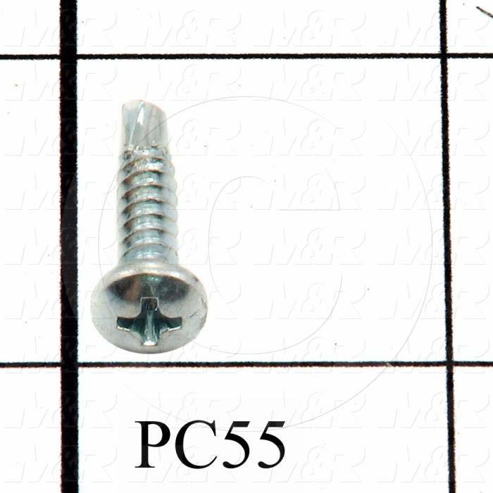 Self-Drilling Screw, B, Pan Phillips Head, 8-18 Thread Size, 0.75" Length Under the Head, 3/4" Screw Length, Right Hand Thread Direction, Steel Material, Zinc