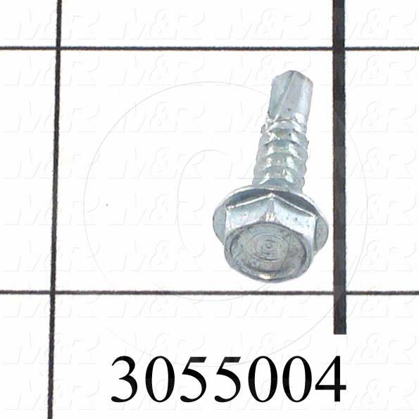 Self-Drilling Screw, Hex Washer Head, 10-16 Thread Size, 0.75" Length Under the Head, Right Hand Thread Direction, 3/4" Screw Length, Steel Material, Zinc