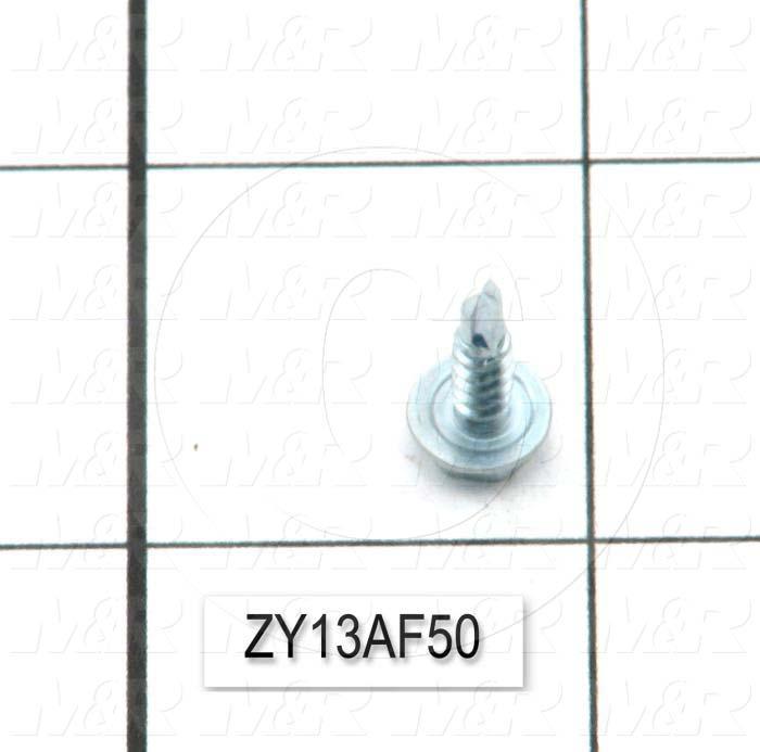 Self-Drilling Screw, Hex Washer Head, 8-18 Thread Size, 0.50" Length Under the Head, Right Hand Thread Direction, 1/2 in. Screw Length, Steel Material, Zinc