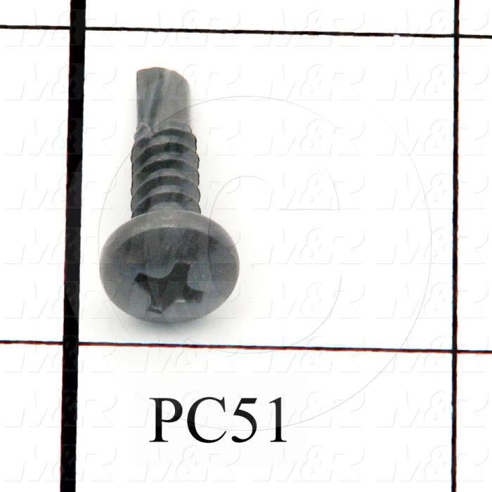 Self-Drilling Screw, Pan Phillips Head, 10-16 Thread Size, 0.75" Length Under the Head, Right Hand Thread Direction, 3/4" Screw Length, Steel Material, Black Oxide