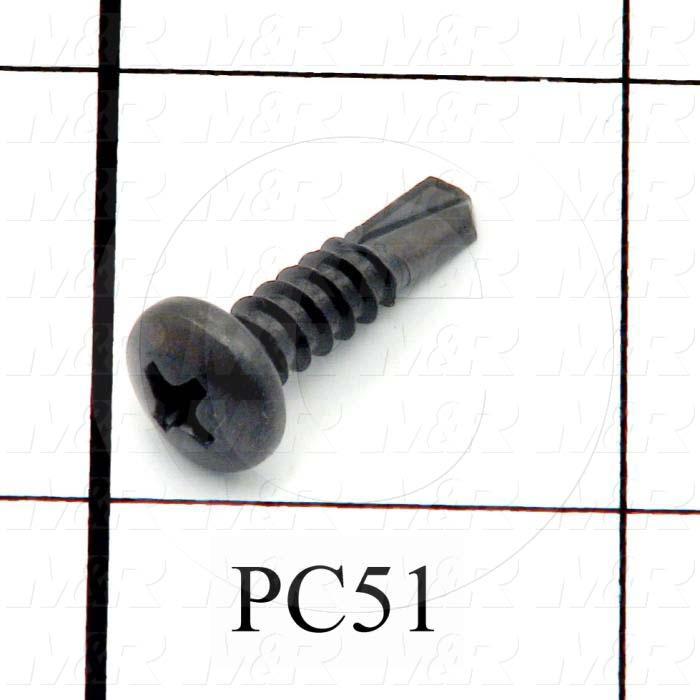 Self-Drilling Screw, Pan Phillips Head, 10-16 Thread Size, 0.75" Length Under the Head, Right Hand Thread Direction, 3/4" Screw Length, Steel Material, Black Oxide