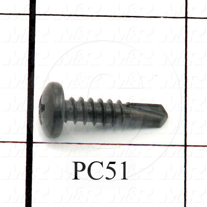Self-Drilling Screw, Pan Phillips Head, 10-16 Thread Size, 0.75" Length Under the Head, Right Hand Thread Direction, 3/4" Screw Length, Steel Material, Black Oxide