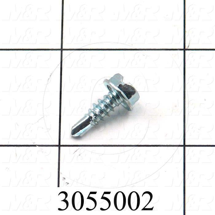 Self-Drilling Screw, Slotted Hex Washer Head, 8-18 Thread Size, 0.50" Length Under the Head, Right Hand Thread Direction, 1/2 in. Screw Length, Steel Material, Zinc