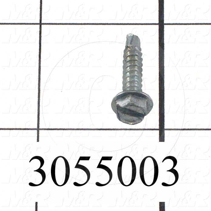 Self-Drilling Screw, Slotted Hex Washer Head, 8-18 Thread Size, 0.75" Length Under the Head, Right Hand Thread Direction, 3/4" Screw Length, Steel Material, Zinc