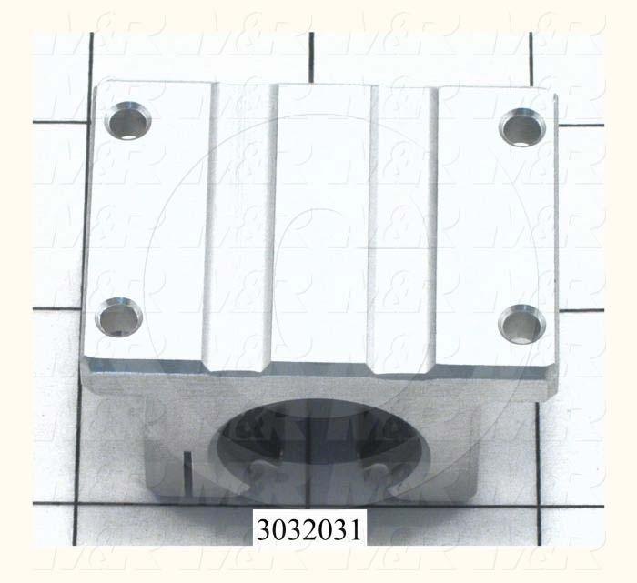 Shaft Guide, Block w/ Ball Open Bearing, Aluminum Anodized Material, 0.50" Shaft Dia., 2" Width of Block, 1 1/2" Length of Block, End Seals (Single)