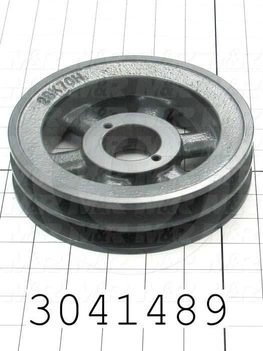 Sheaves, Double Groove, 2BK70H Sheave Type, Split Taper  H Bushing Bore Type, 6.75" Outside Diameter, Cast Iron Material