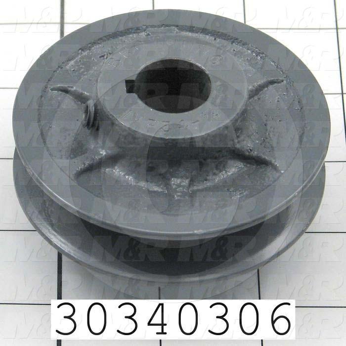 Sheaves, Single Groove, 1VP34 Sheave Type, Cylindrical with Keyset Bore Type, 0.75" Bore Size, 3.150" Outside Diameter, Cast Iron Material