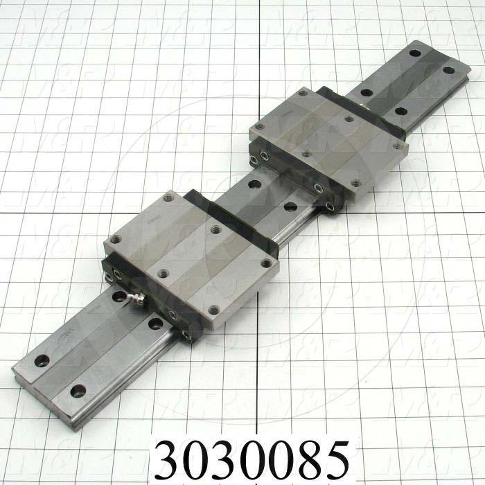 Slide (Rail) Guide, Slide Guide- Set, Steel, 69 mm Width of Rail, 520 mm Length of Rail, 120 mm Width of Block, 107 mm Length of Block, 35 mm Height of the Set