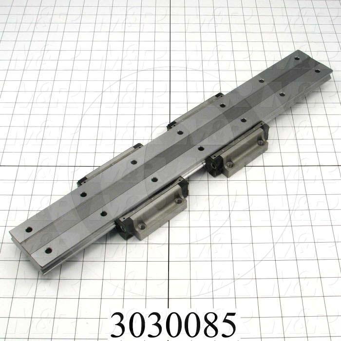 Slide (Rail) Guide, Slide Guide- Set, Steel, 69 mm Width of Rail, 520 mm Length of Rail, 120 mm Width of Block, 107 mm Length of Block, 35 mm Height of the Set