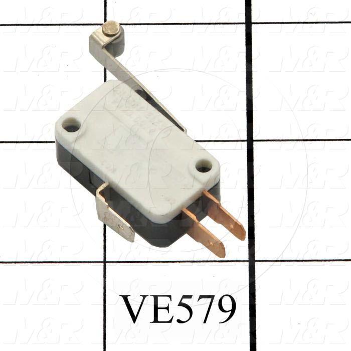 Snap Action Switch, SPDT, 125/250V, 15A, Quick Connection Terminal, Hinge Roller Lever