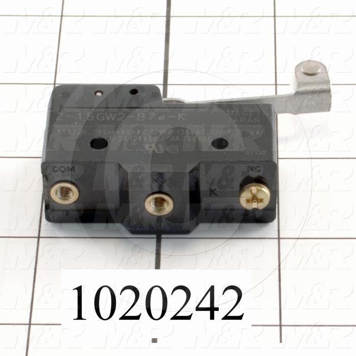 Snap Action Switch, SPDT, 125V, 15A, Screw Terminal, Hinge Roller Lever