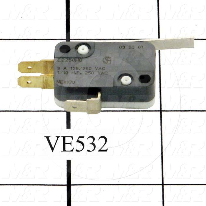 Snap Action Switch, SPDT, 125V, 3A, Quick Connection Terminal, Straight Lever