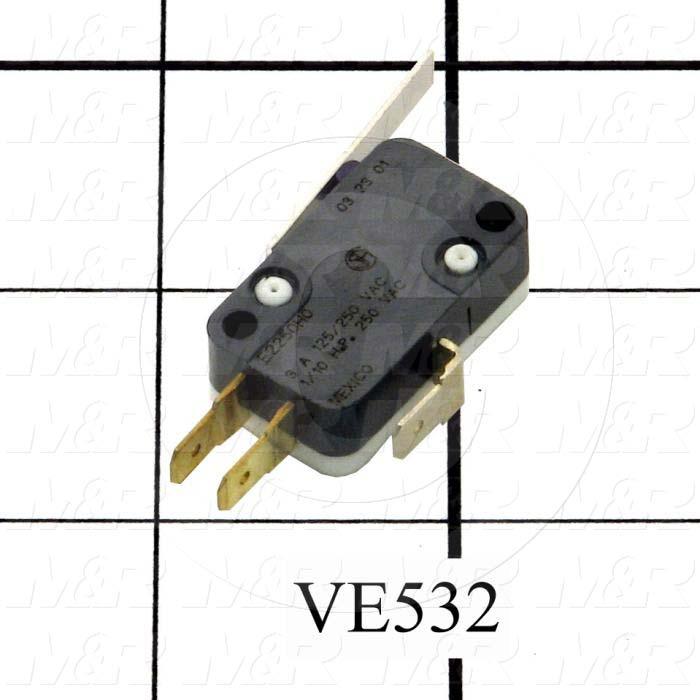 Snap Action Switch, SPDT, 125V, 3A, Quick Connection Terminal, Straight Lever