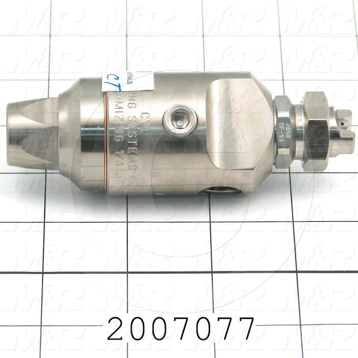 Spraying Systems, Air Atomizing Nozzle, Flat Pattern, Shut-Off Needle Type, 1/4" NPT Liquid Inlet, 1/4" NPT Air Inlet