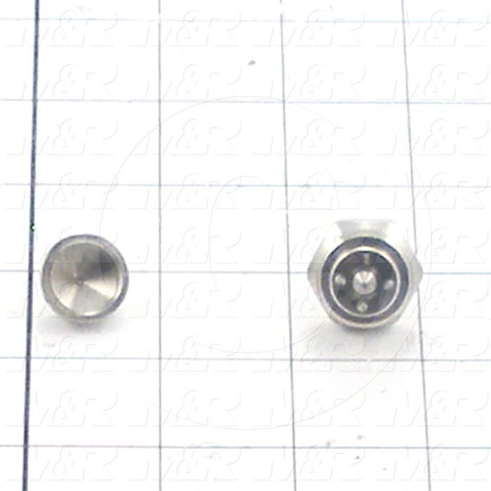 Spraying Systems, Air Atomizing Nozzle, Wide Angle Round, Shut-Off Needle Type, Stainless Steel Material, Face mounted Mounting, 1.00" Overall Length