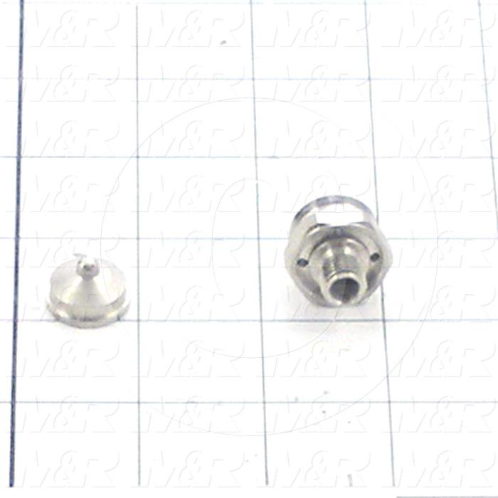 Spraying Systems, Air Atomizing Nozzle, Wide Angle Round, Shut-Off Needle Type, Stainless Steel Material, Face mounted Mounting, 1.00" Overall Length