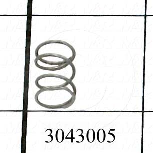 Springs, Compression Type, 0.032 in. Wire Diameter, 0.36 in. Outside Diameter, 0.50 in. Overall Length, 0.145" Solid Length, Stainless Steel 302 Material, Closed and Ground Spring Ends