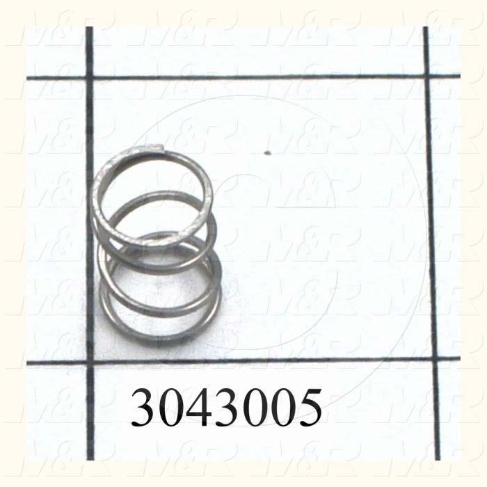 Springs, Compression Type, 0.032 in. Wire Diameter, 0.36 in. Outside Diameter, 0.50 in. Overall Length, 0.145" Solid Length, Stainless Steel 302 Material, Closed and Ground Spring Ends