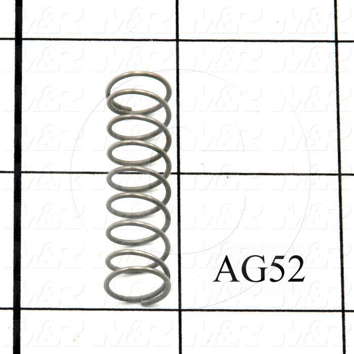 Springs, Compression Type, 0.035" Wire Diameter, 0.438 in. Outside Diameter, 1.50 in. Overall Length, 0.32" Solid Length, 9 Total Coils, Spring Wire Material, Closed Spring Ends