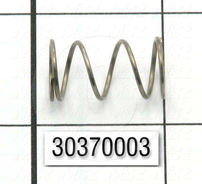 Springs, Compression Type, 0.038 in. Wire Diameter, 0.48 in. Outside Diameter, 0.875" Overall Length, 0.21 in. Solid Length, Stainless Steel 302 Material, Closed and Ground Spring Ends