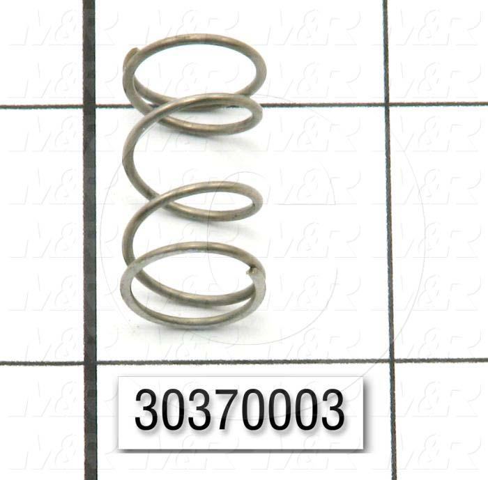 Springs, Compression Type, 0.038 in. Wire Diameter, 0.48 in. Outside Diameter, 0.875" Overall Length, 0.21 in. Solid Length, Stainless Steel 302 Material, Closed and Ground Spring Ends