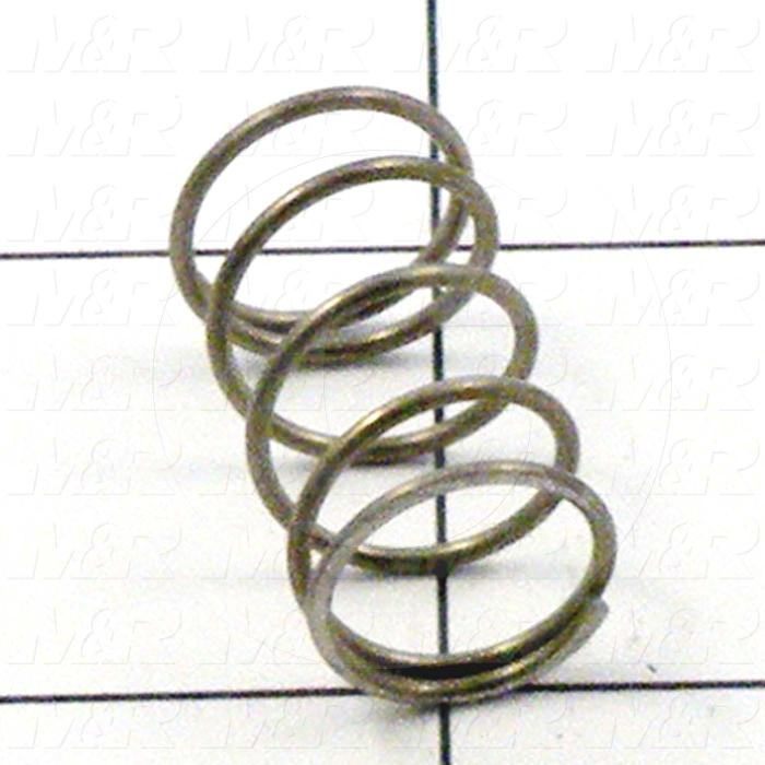 Springs, Compression Type, 0.038 in. Wire Diameter, 0.48 in. Outside Diameter, 0.88 in. Overall Length, 0.21 in. Solid Length, Stainless Steel 302 Material, Closed and Ground Spring Ends